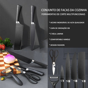 Jogo de Facas 6 Peças em Aço Inoxidável com Alta Durabilidade e Precisão para Cozinha