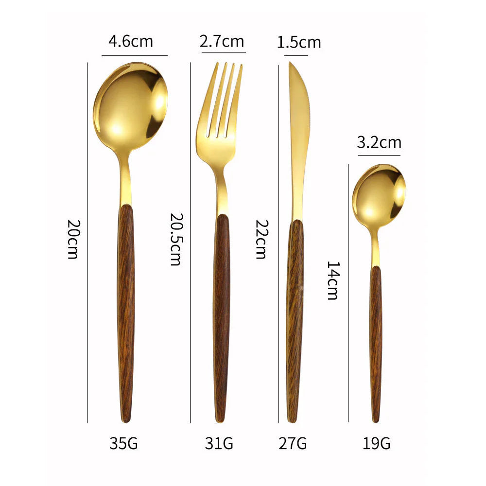 Conjunto de Talheres em Aço Inox Dourado com Cabo Rústico Classic Glamour